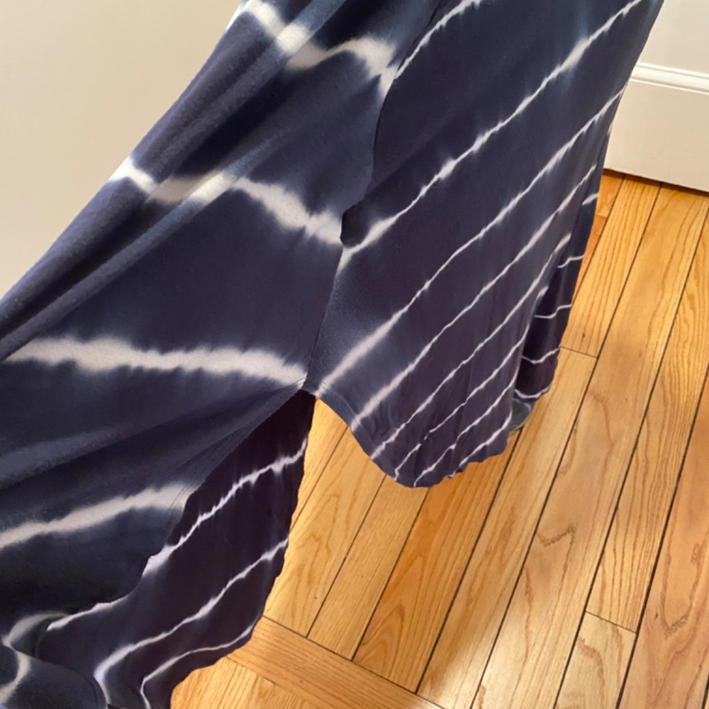 Miracle Berry Navy White Tie Dye Maxi Dress V Neck Short Sleeve Casual Flowy - Picture 9 of 13